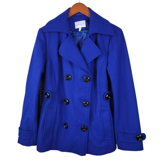 Fashion Bug Pea Coat Jacket Winter Medium Double Breasted Wool Royal Blue Womens - Picture 1 of 5